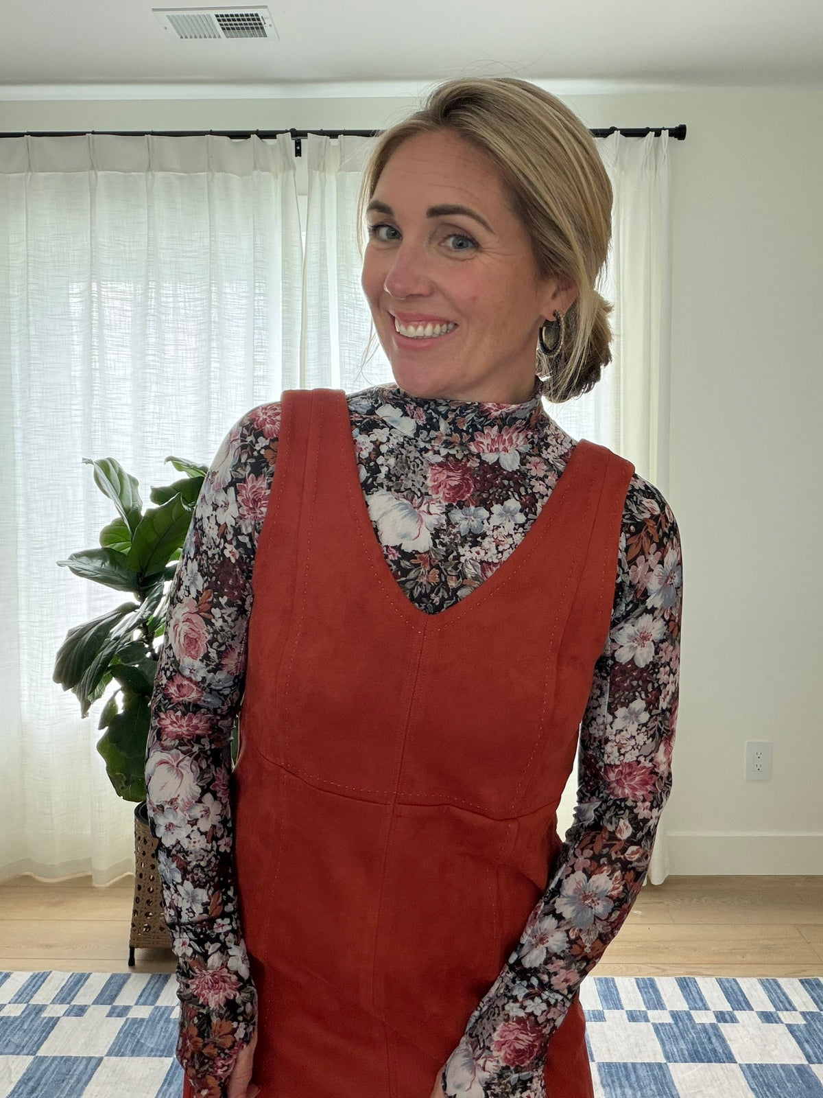Rust Faux Suede Mini Dress