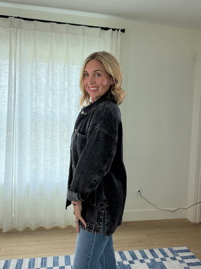 The Lennox Washed Black Denim Shacket