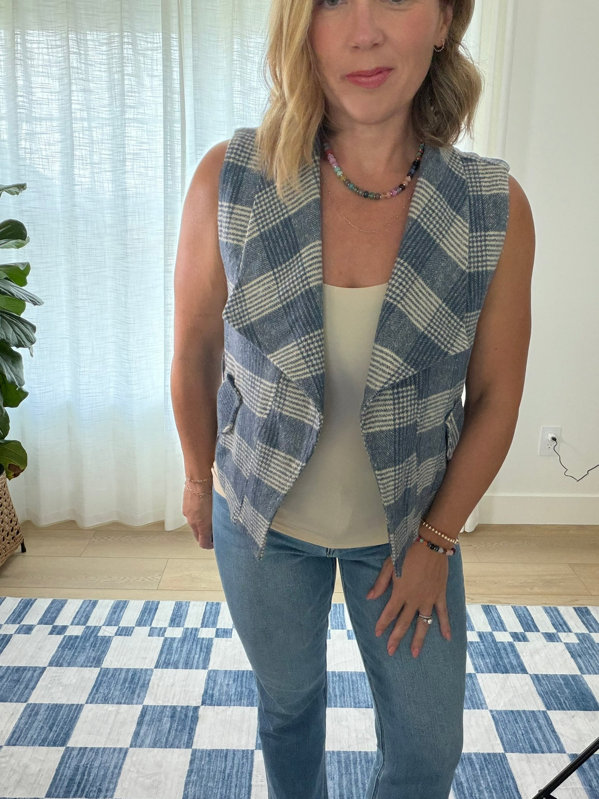 Plaid Draped Vest