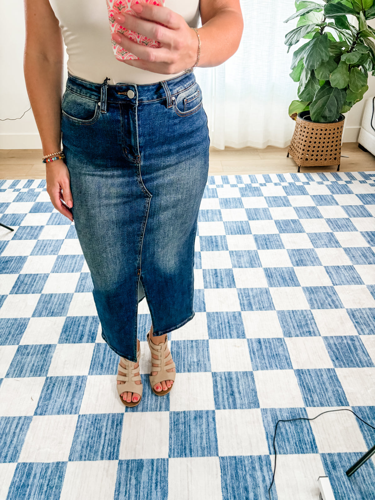 The Sloane Front Slit Denim Midi Skirt