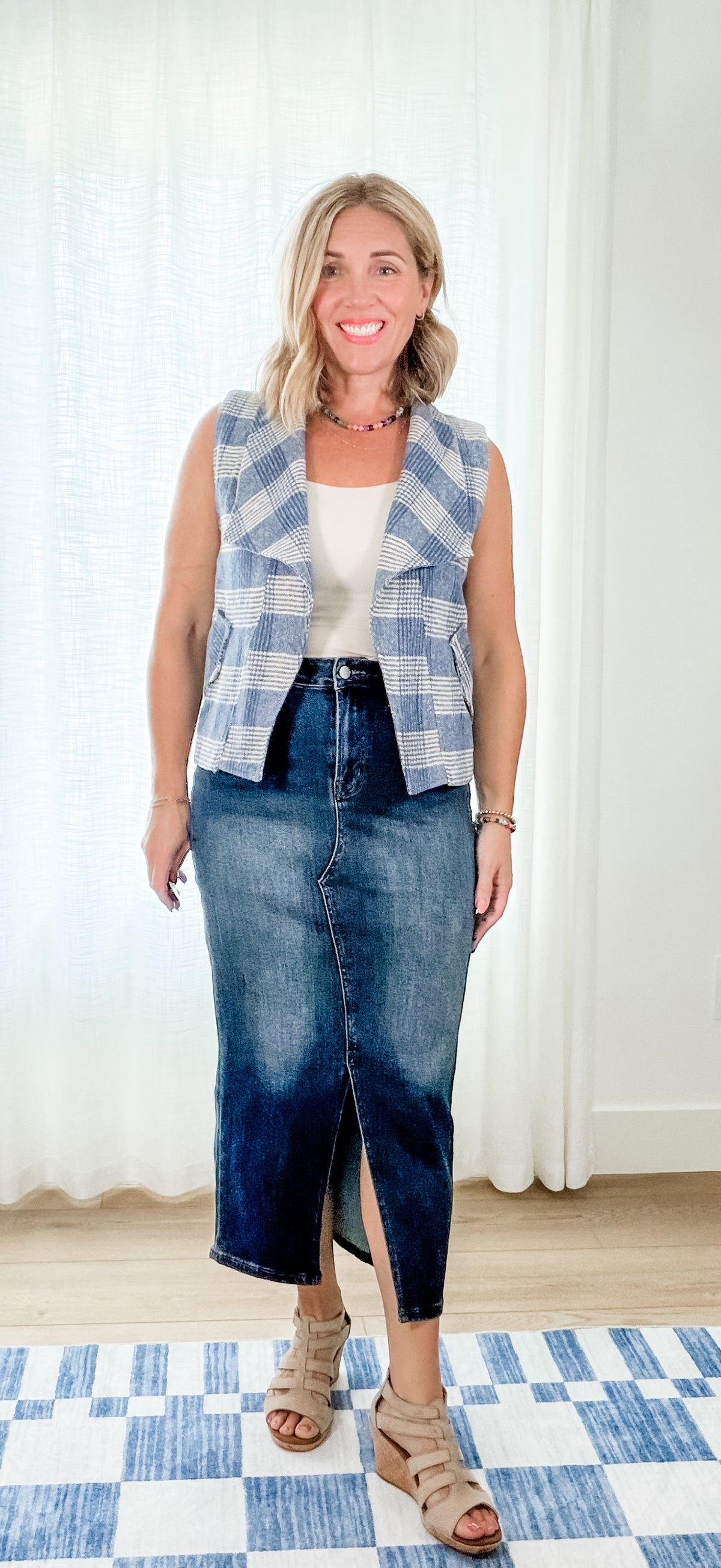 The Sloane Front Slit Denim Midi Skirt