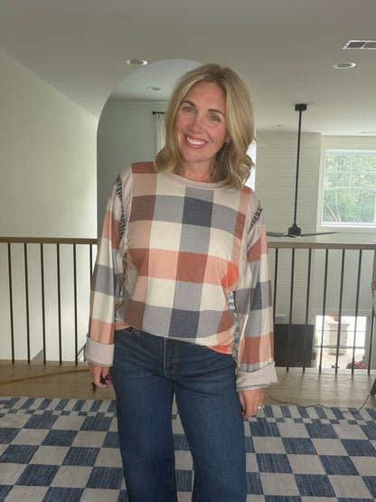 Autumn Plaid Contrast Trim Pullover