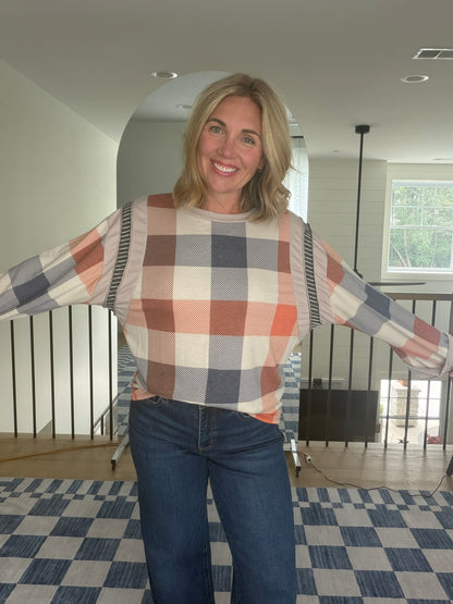 Autumn Plaid Contrast Trim Pullover
