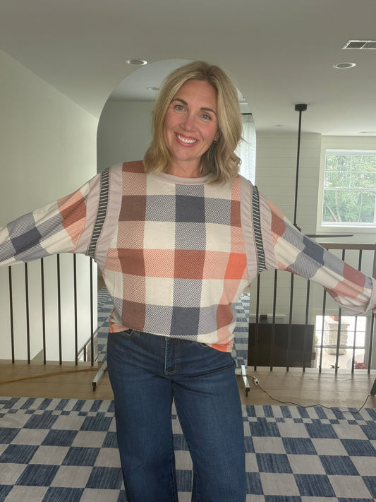 Autumn Plaid Contrast Trim Pullover