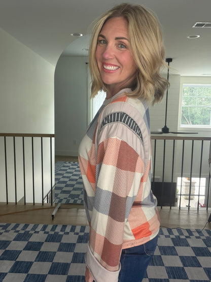 Autumn Plaid Contrast Trim Pullover