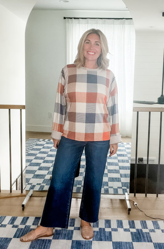 Autumn Plaid Contrast Trim Pullover