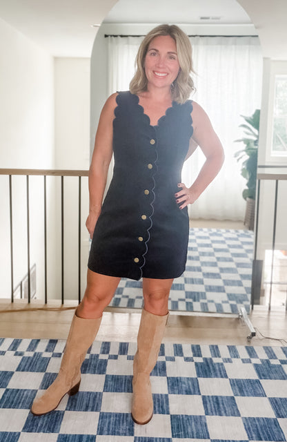 Harper Navy Scalloped Corduroy Dress