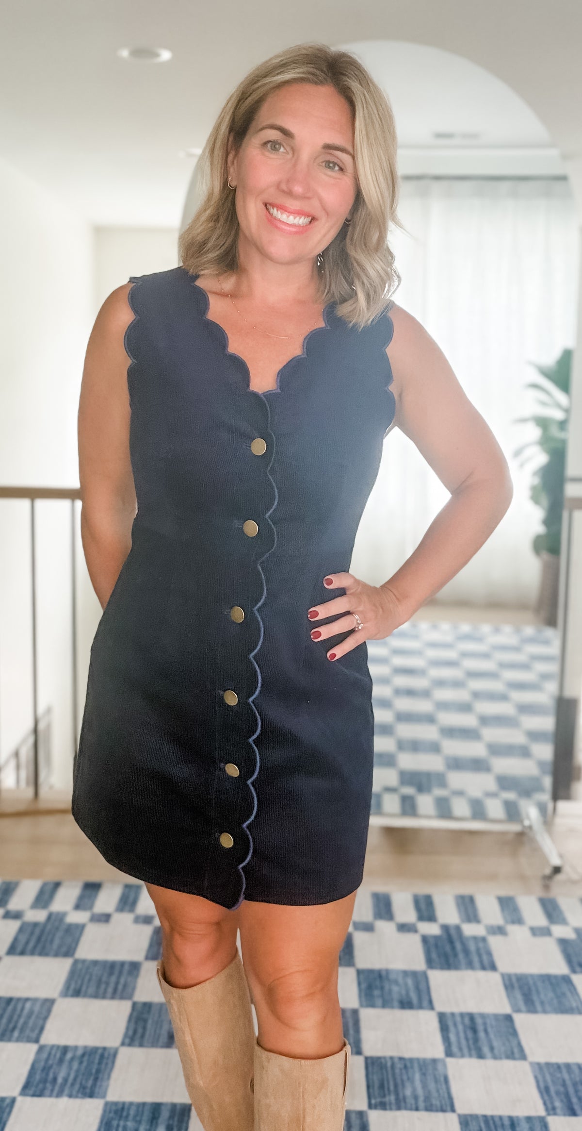 Harper Navy Scalloped Corduroy Dress