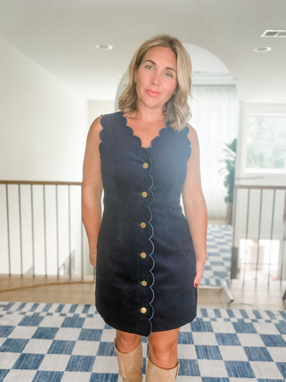 Harper Navy Scalloped Corduroy Dress