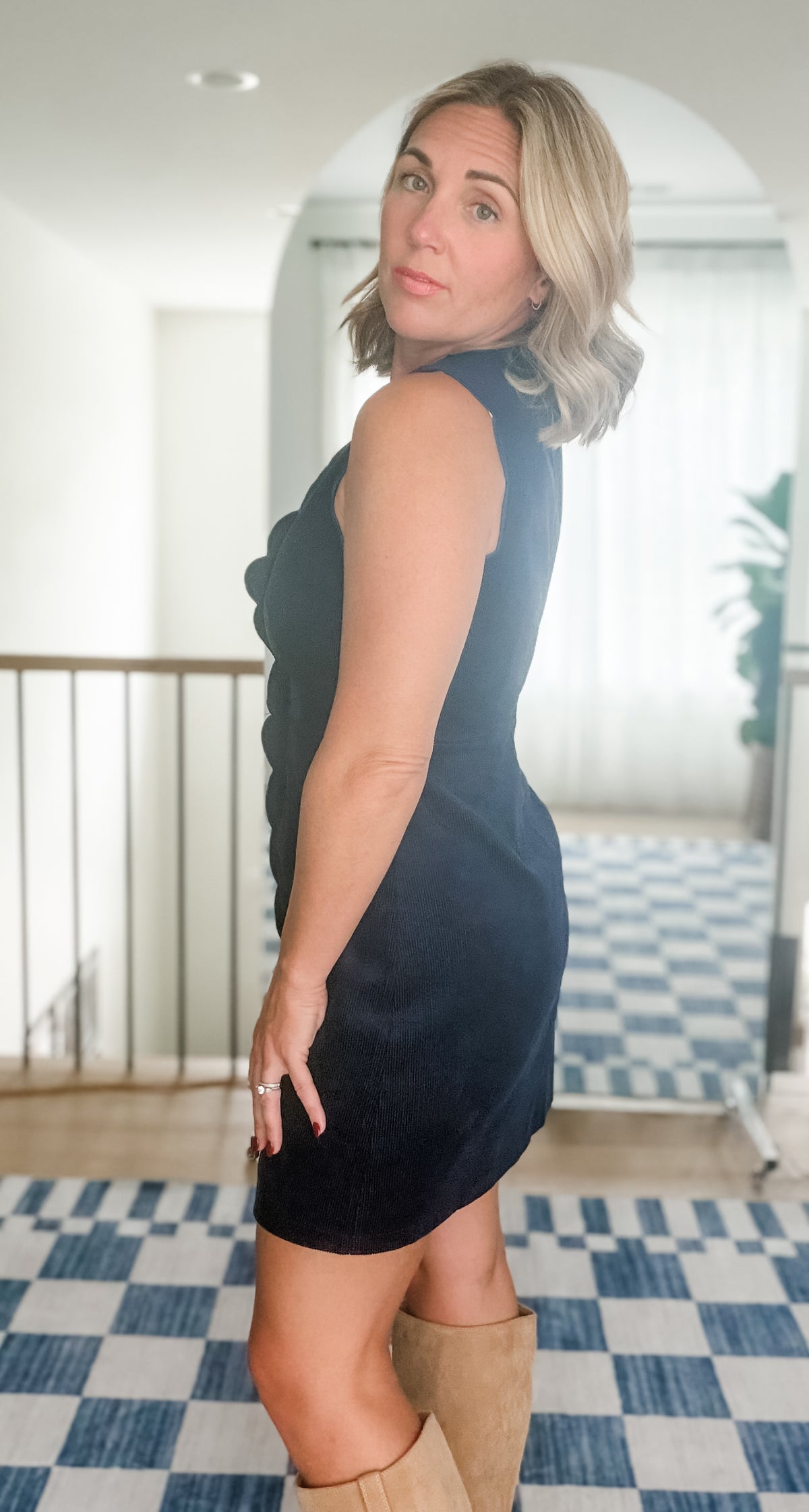 Harper Navy Scalloped Corduroy Dress