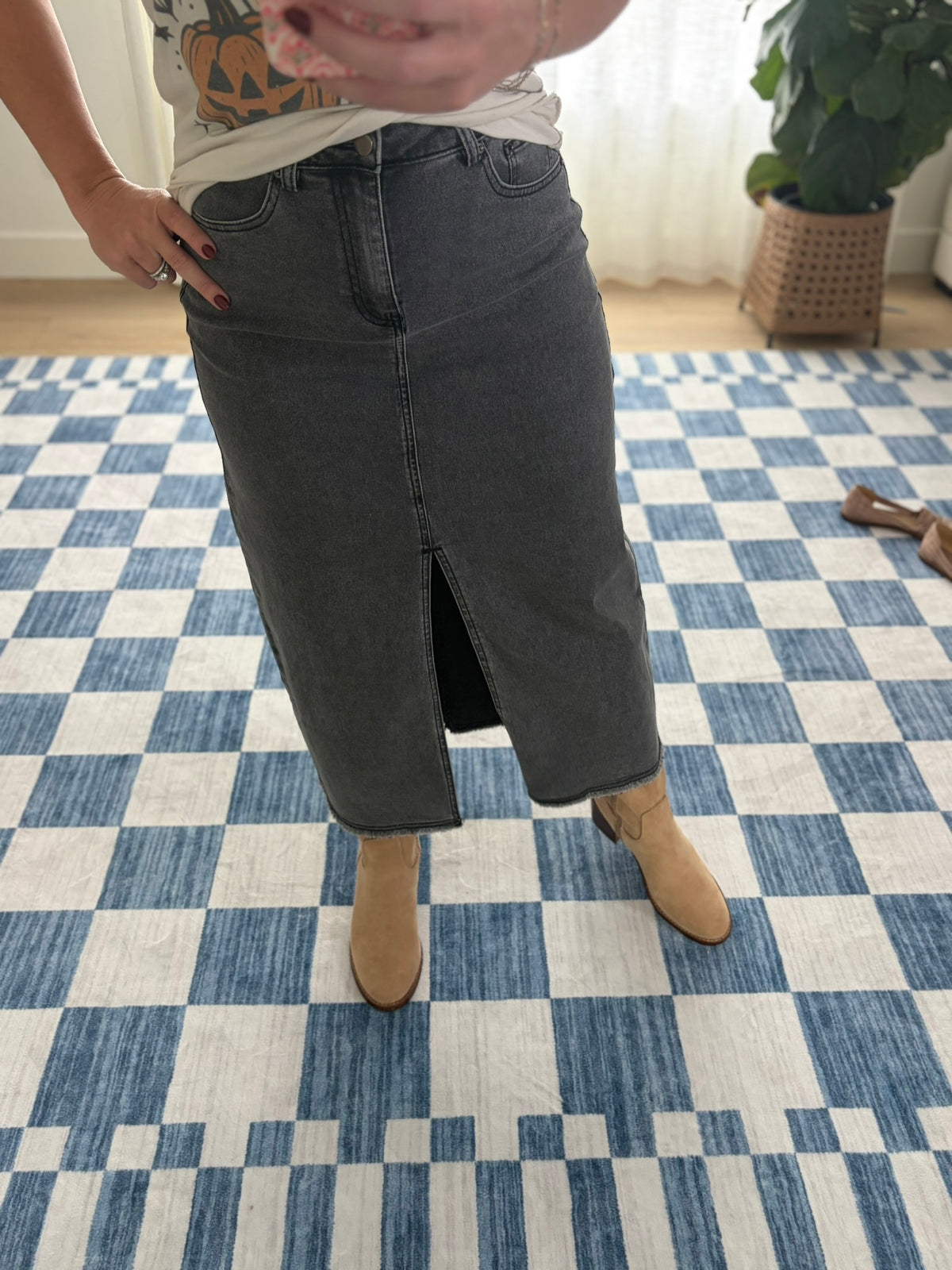 The Slate Denim Maxi Skirt