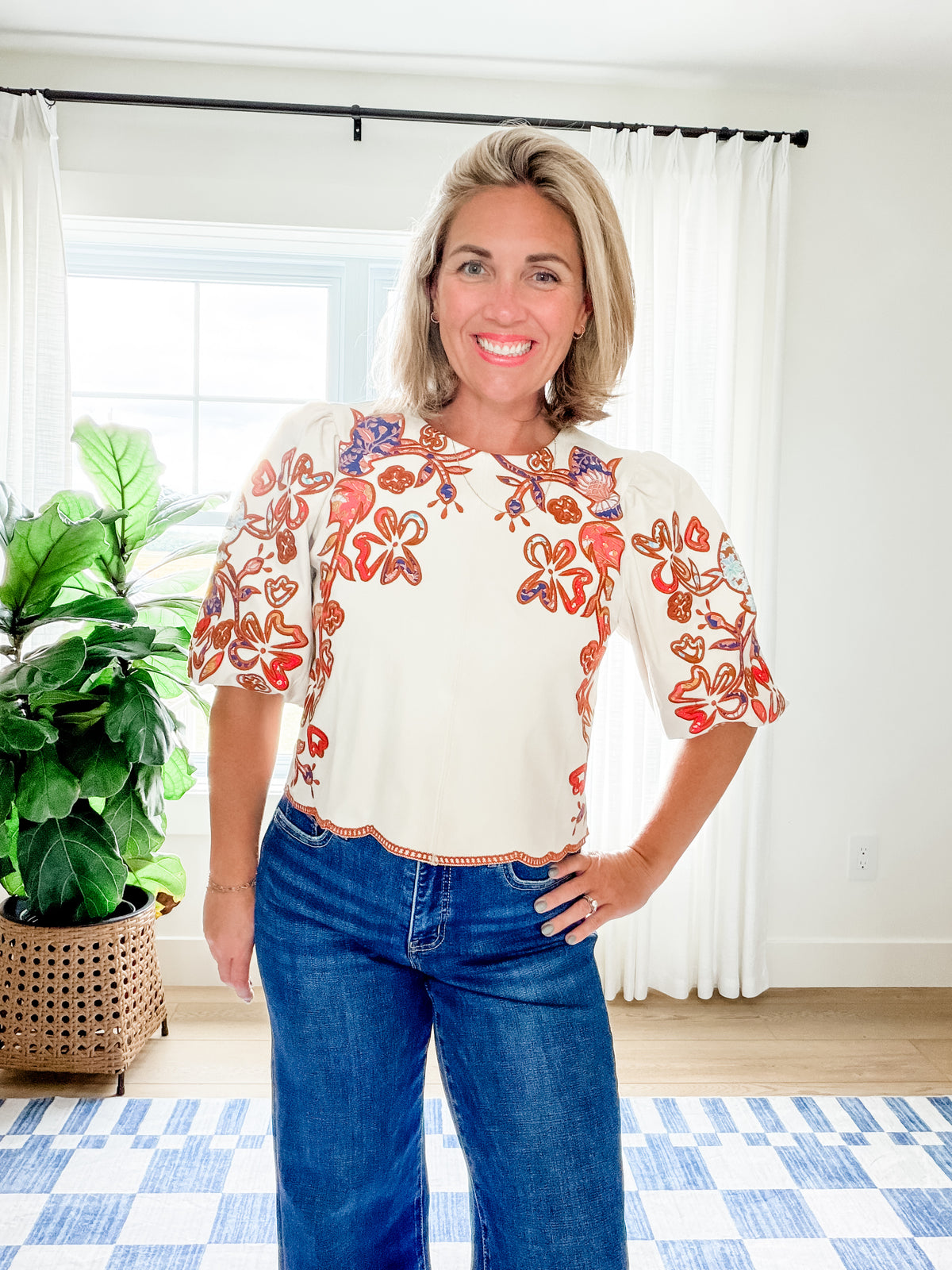 The Camille Embroidered Faux Suede Top
