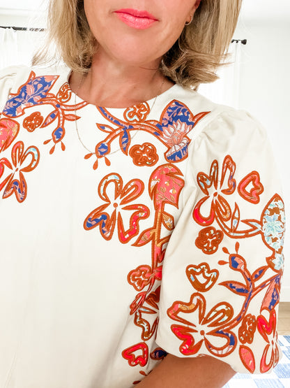 The Camille Embroidered Faux Suede Top