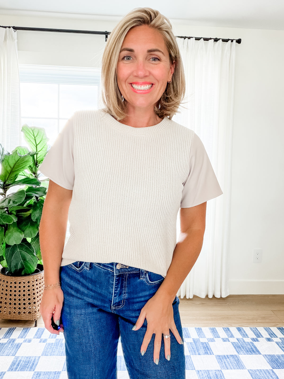 The Elle Faux Leather Sleeve Sweater Top