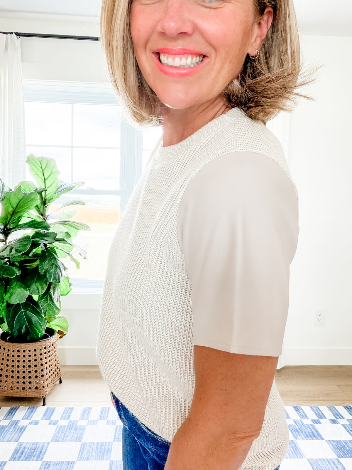 The Elle Faux Leather Sleeve Sweater Top