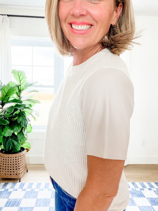 The Elle Faux Leather Sleeve Sweater Top