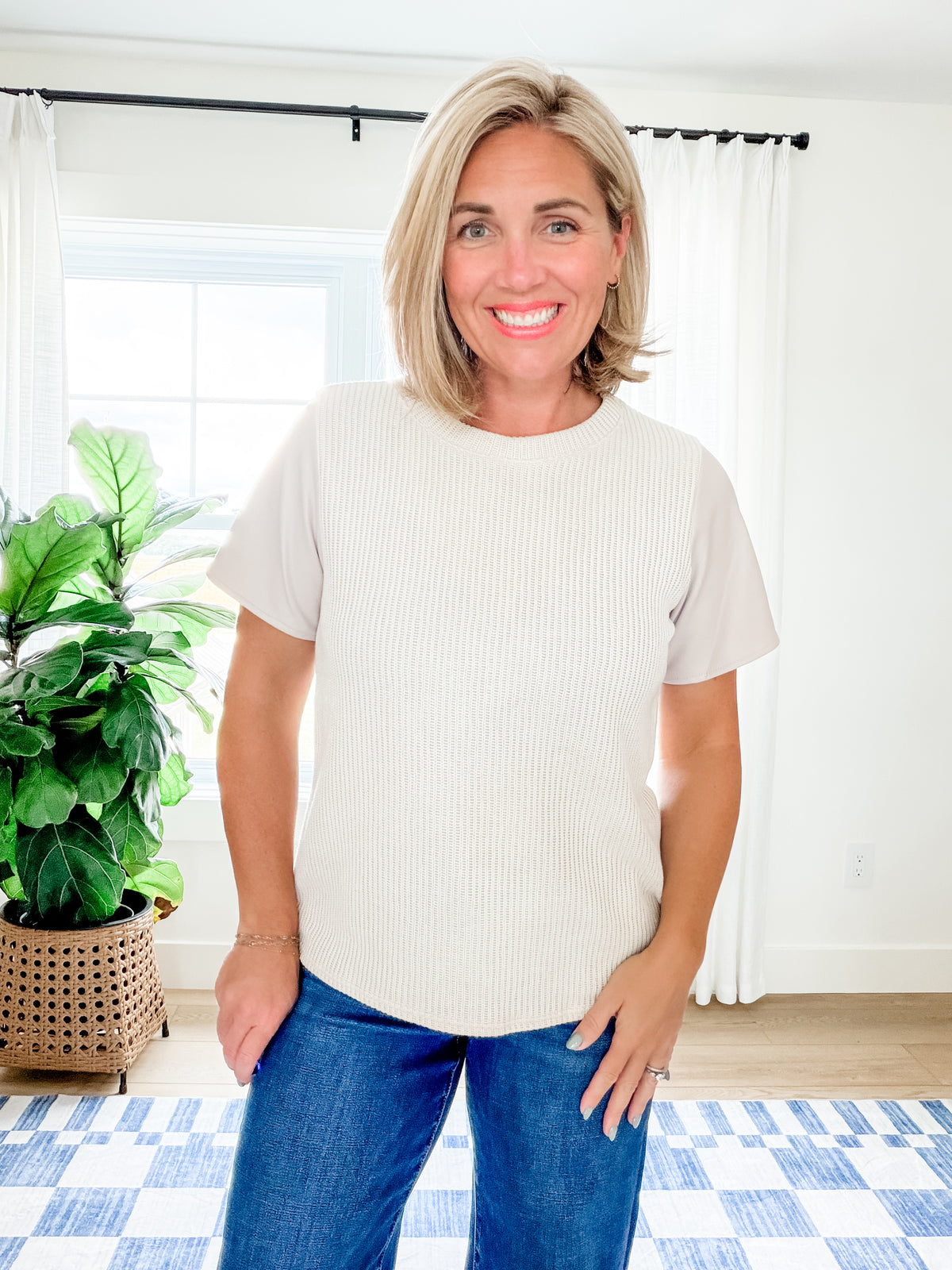 The Elle Faux Leather Sleeve Sweater Top
