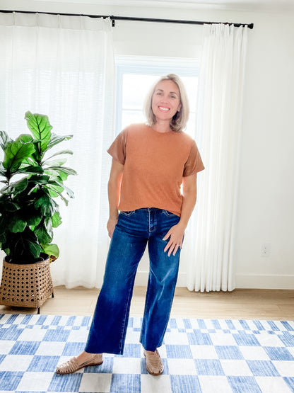 The Elle Faux Leather Sleeve Sweater Top