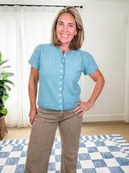 Puff Sleeve Button-Front Cardigan