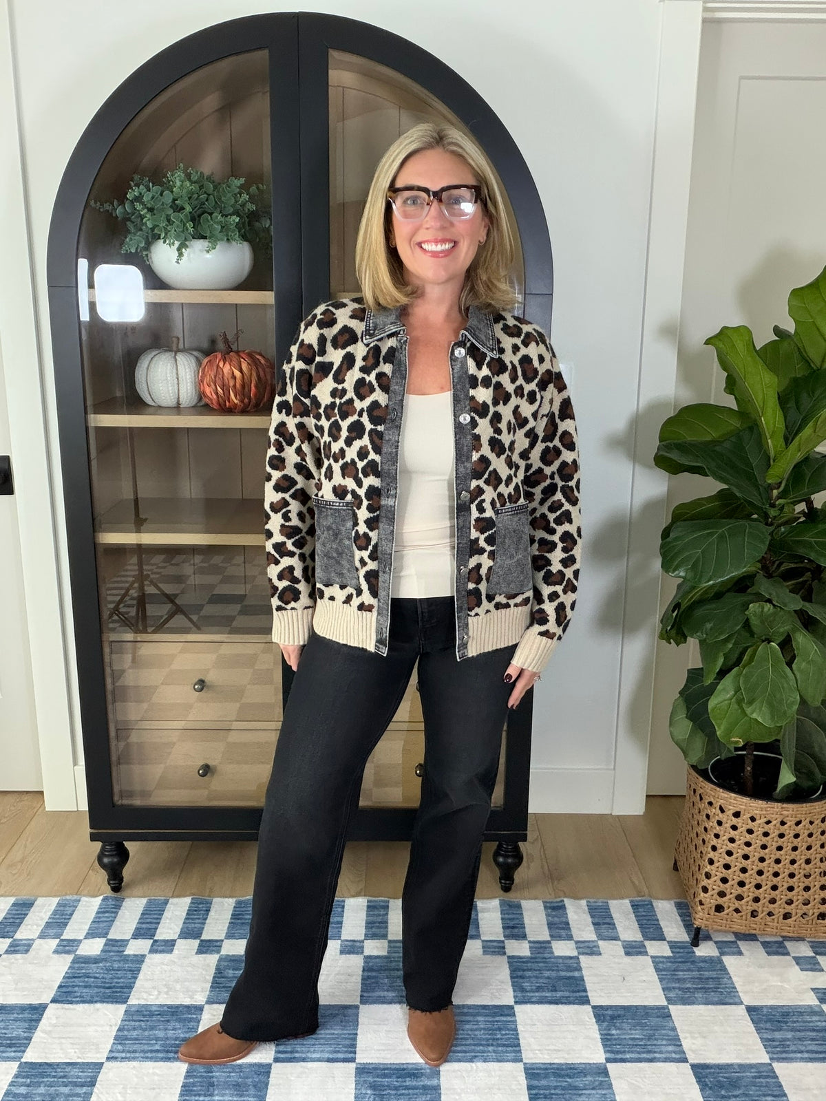 Leopard & Denim Patch Pocket Cardigan