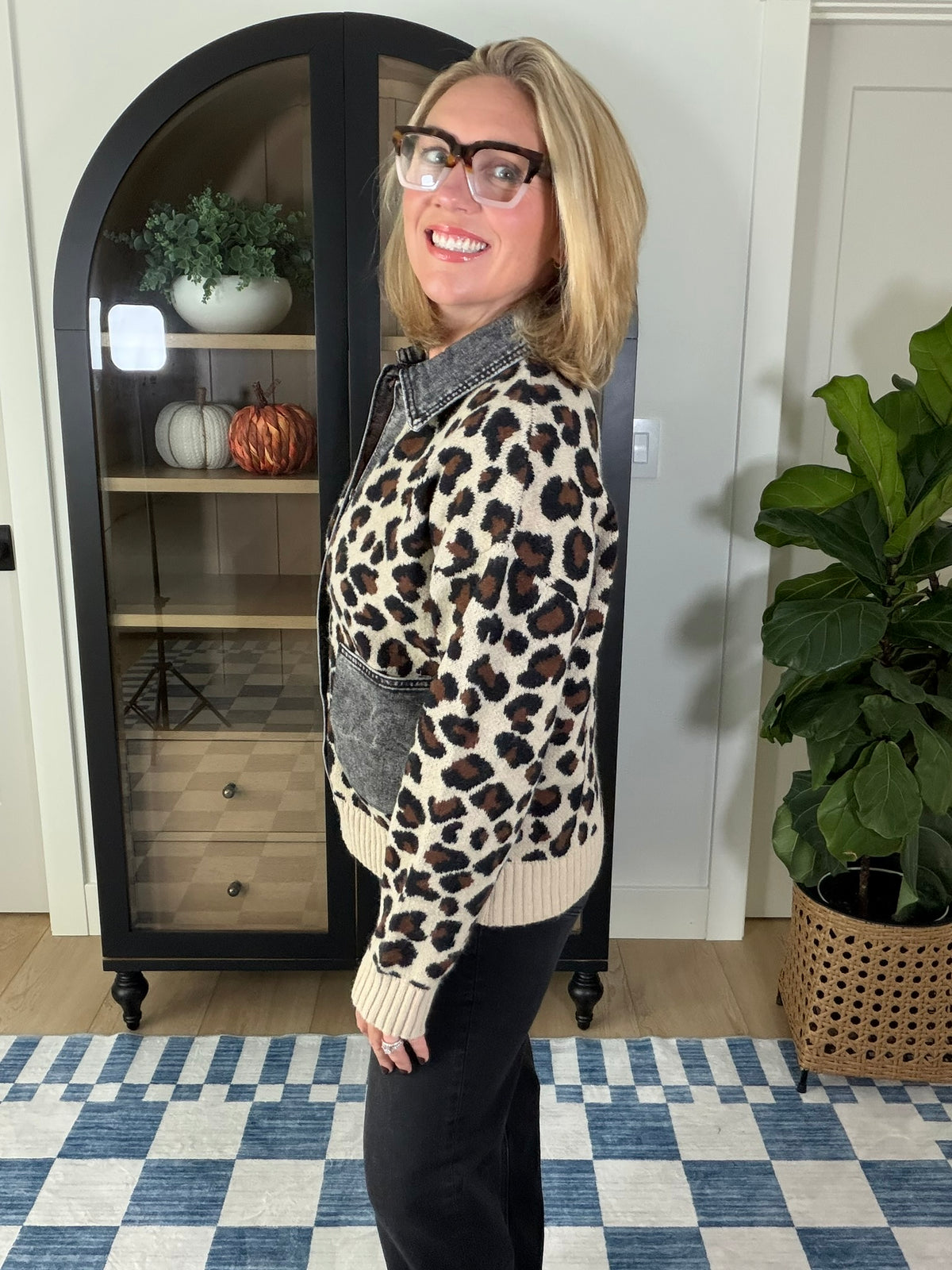 Leopard & Denim Patch Pocket Cardigan