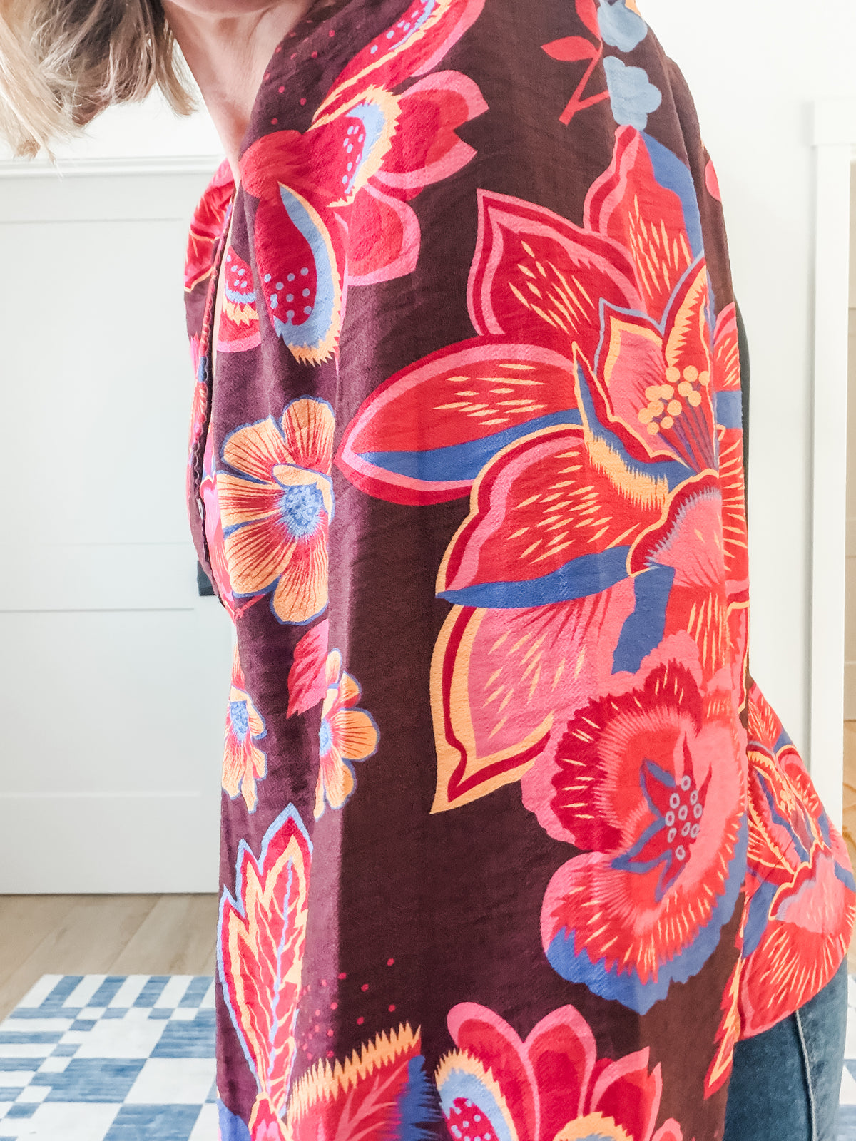 Burgundy Floral Button-Front Blouse
