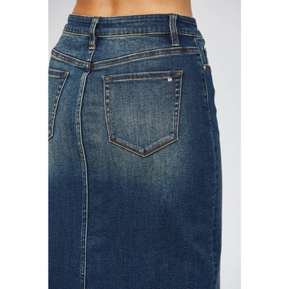 The Sloane Front Slit Denim Midi Skirt