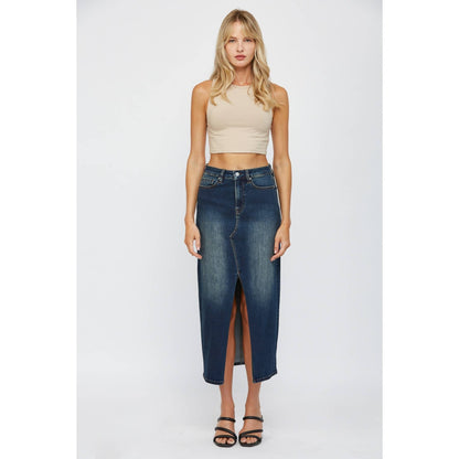 The Sloane Front Slit Denim Midi Skirt